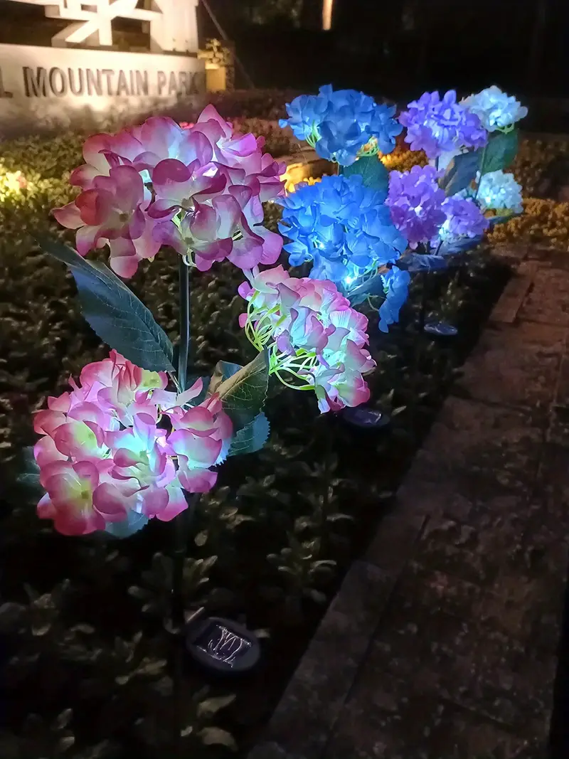 4 pack outdoor solar lights waterproof hydrangea garden stake lights realistic led flowers powered decorative ground solar flower lights for lawn decoration yard backyard decor gift details 8
