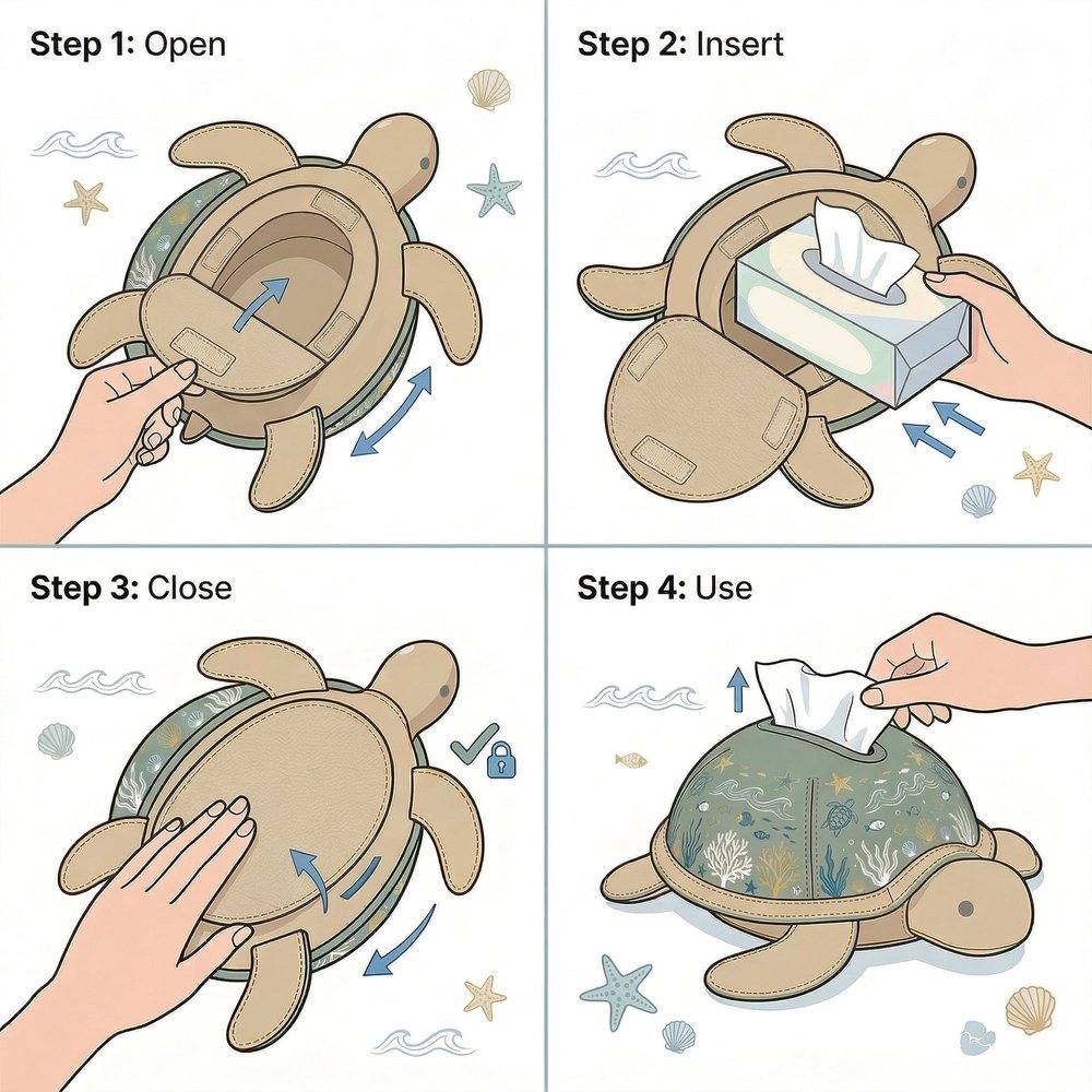Personalized Sea Turtle Tissue Box Cover with Name, Ocean Inspired Leather Tissue Holder, Coastal Home Decor, Birthday/Housewarming Gift for Women