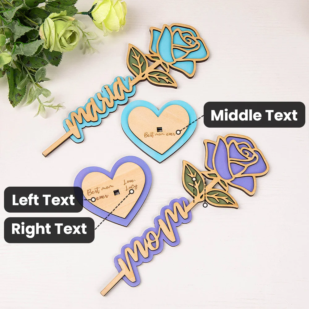 Personalized 3D Standable Wooden Rose Sign with Engraved Text Desk Decoration Mother's Day Gift for Mom