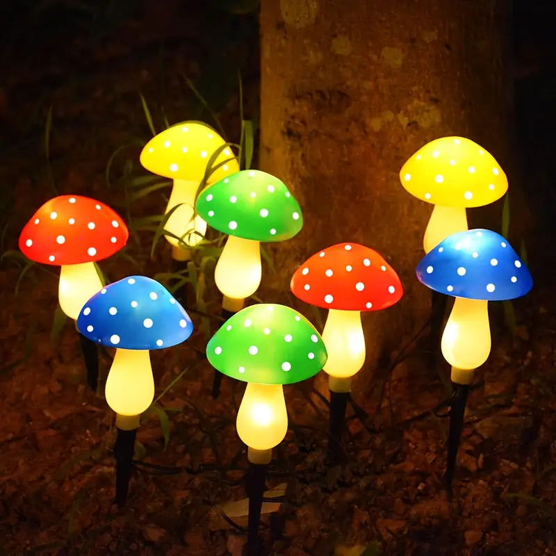 solar mushroom stakes lights 12packs mushroom solar lights outdoor garden 8 lighting modes solar mushroom lights for yard patio pathway lawn multicolored details 1