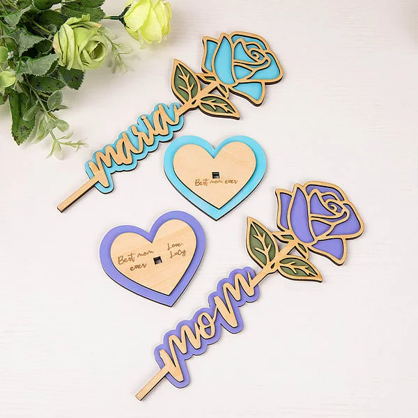 Personalized 3D Standable Wooden Rose Sign with Engraved Text Desk Decoration Mother's Day Gift for Mom