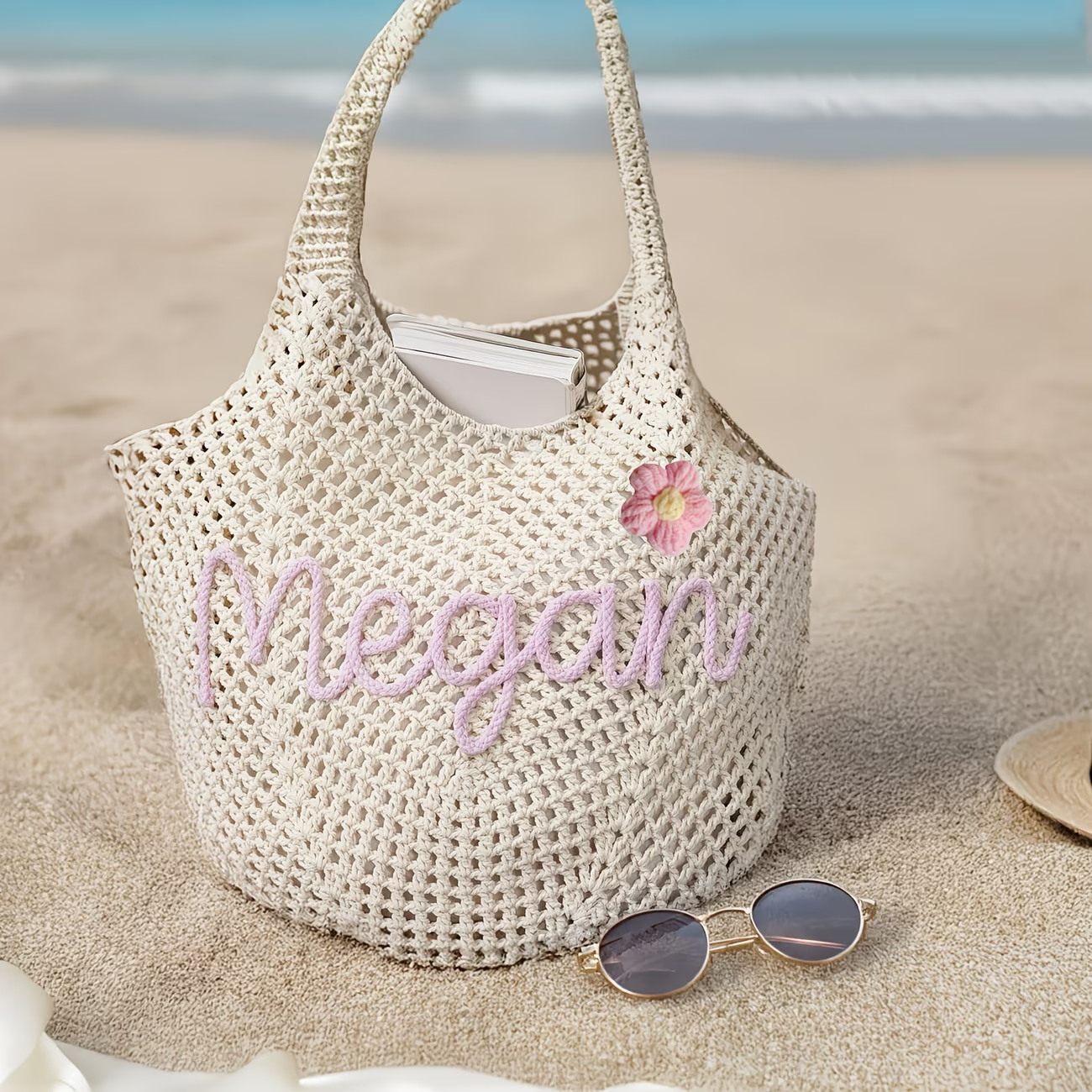 Personalized Crochet beach tote bags, Travel Beach Bag