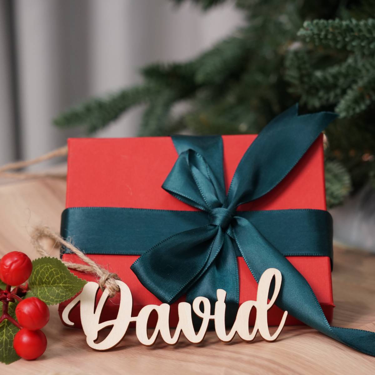 Set Of Christmas Stocking Wooden Name Tags, Gift For Family, Christmas Decoration