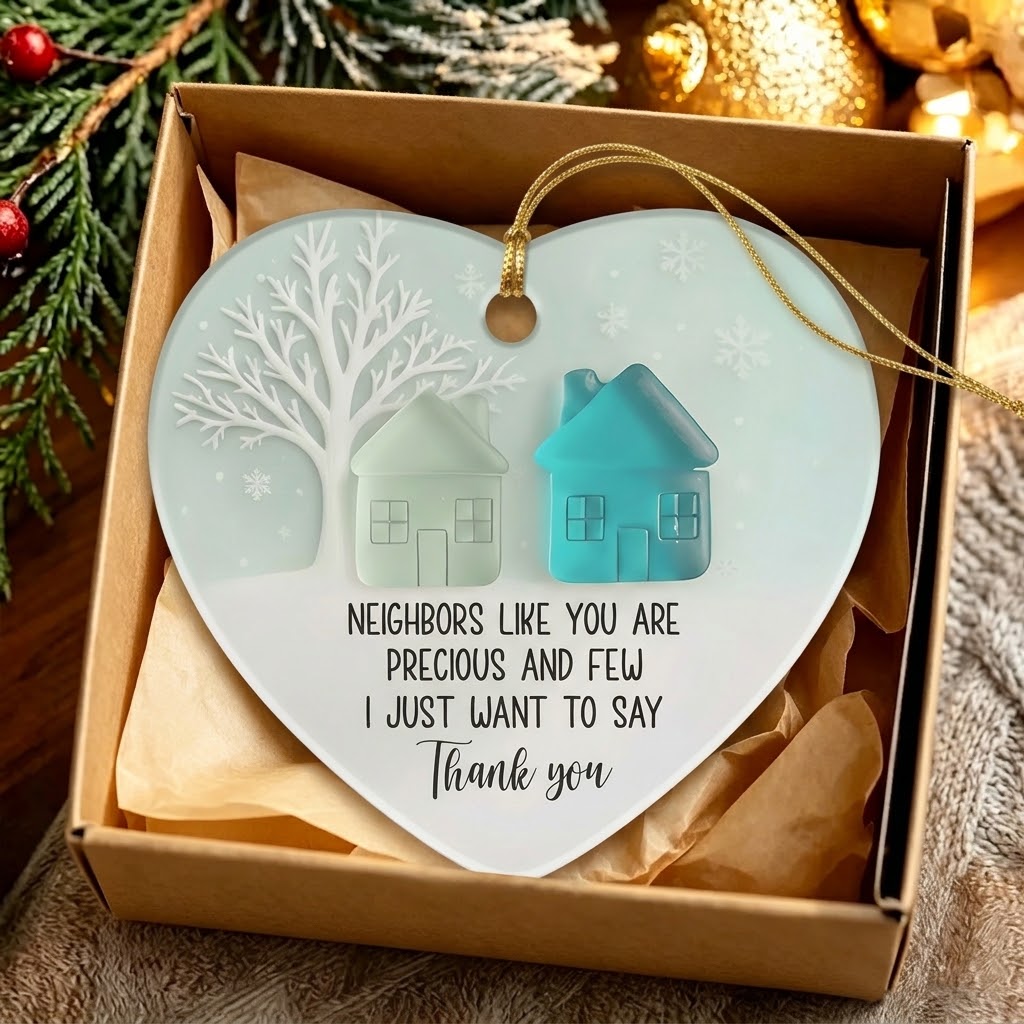 To A Precious Neighbor -  Heart Shaped Ceramic Ornament