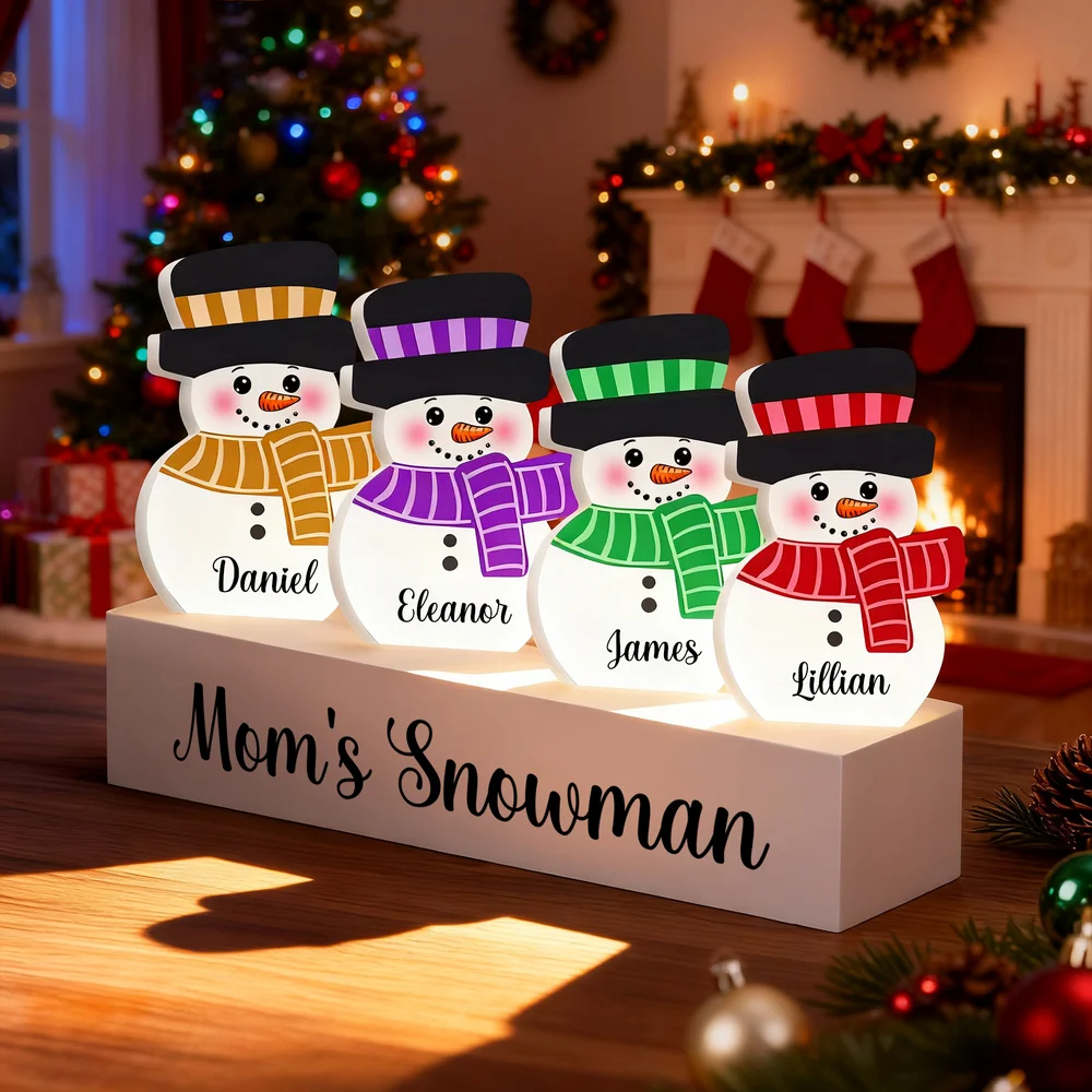 Personalized Cute 1-10 Snowmen Ornament with Name and Wooden Base Home Decor Christmas Gift for Family