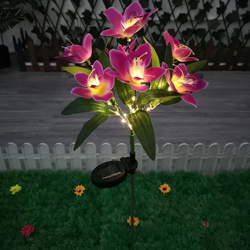 1Pc LED Solar Ground Lights,Artificial Flower Lawn Lights, 7-Head Solar Orchid Lights for Patio Yard Garden Christmas Decoration