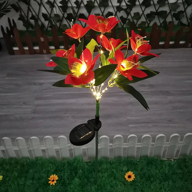 1Pc LED Solar Ground Lights,Artificial Flower Lawn Lights, 7-Head Solar Orchid Lights for Patio Yard Garden Christmas Decoration