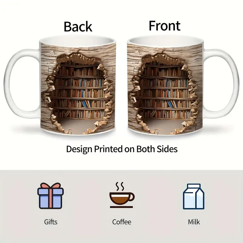 1pc 3d bookshelves hole in a wall mug library bookshelf mug 3d bookshelf mug creative space design multi purpose ceramic mug funny coffee mug a gift for readers details 1