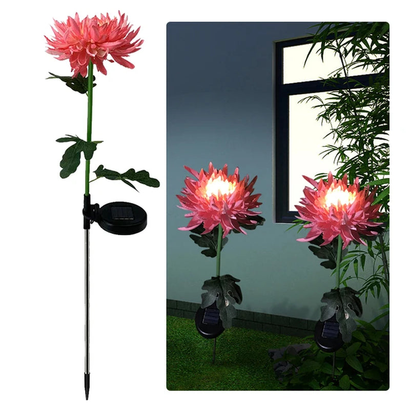 2Pcs Chrysanthemum Solar Light LED Lamp Outdoor Garden Simulation Flower Lawn Light Plug-In Garden Land Lamp Light Garden Decor