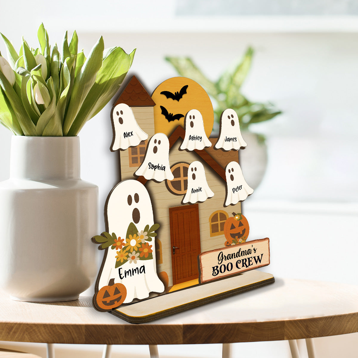 Grandma's Boo Crew Halloween Tiered Tray Decor Personalized 2-Layer Standing Wooden Plaque