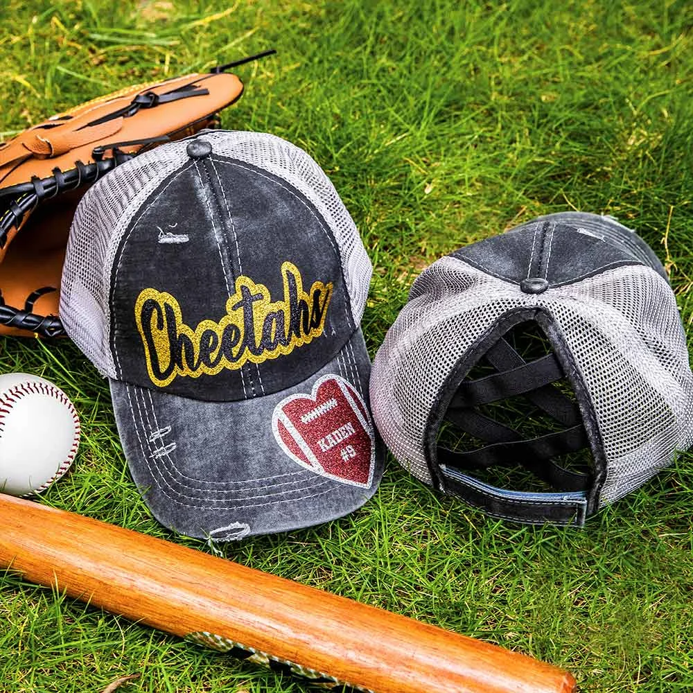 Personalized Sport Cap Adjustable Band Hat with Glittering Name and Number Gift for Ball Sports Lover