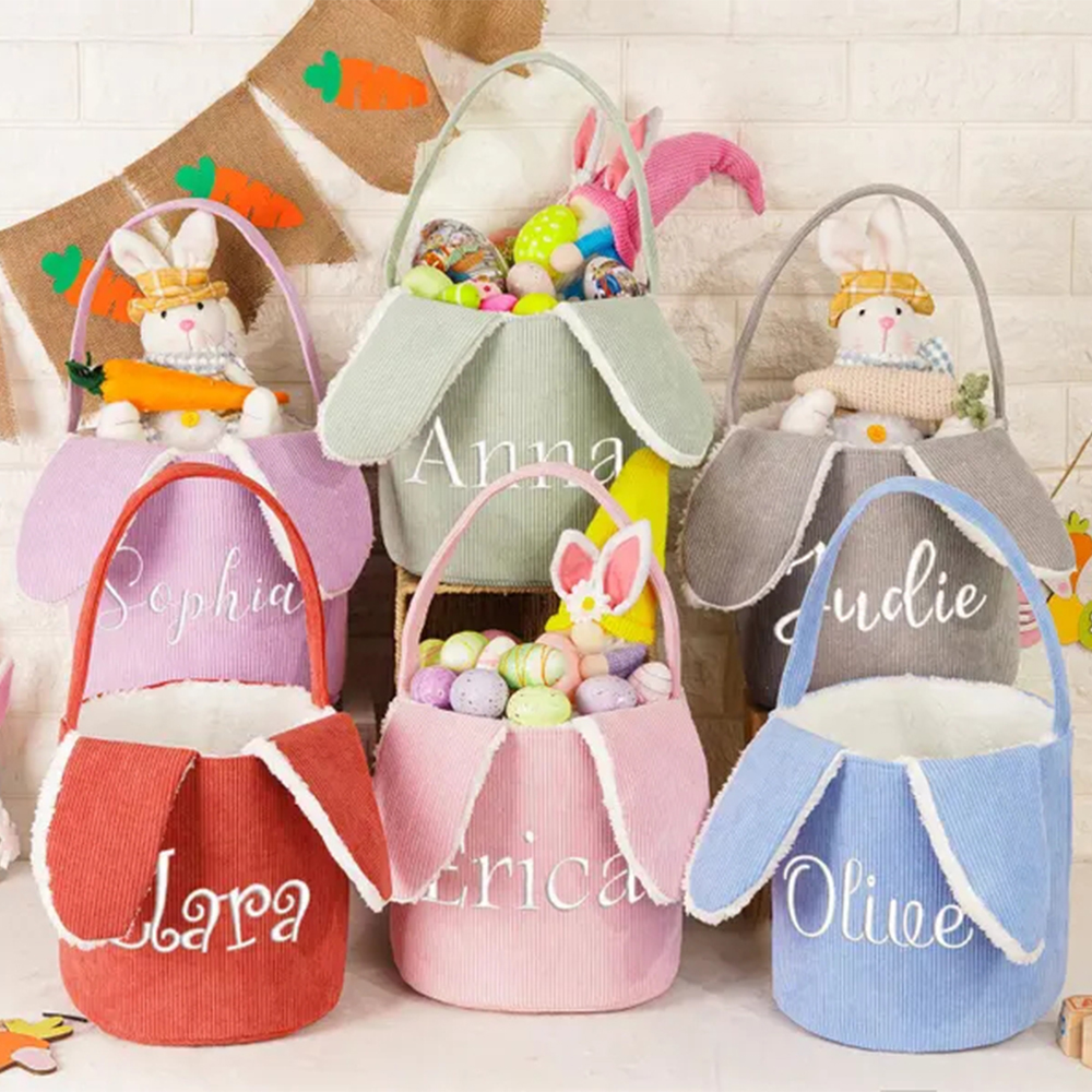 Personalized Embroidered Corduroy Easter Bunny Basket