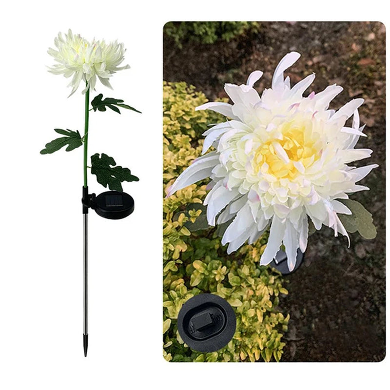 2Pcs Chrysanthemum Solar Light LED Lamp Outdoor Garden Simulation Flower Lawn Light Plug-In Garden Land Lamp Light Garden Decor