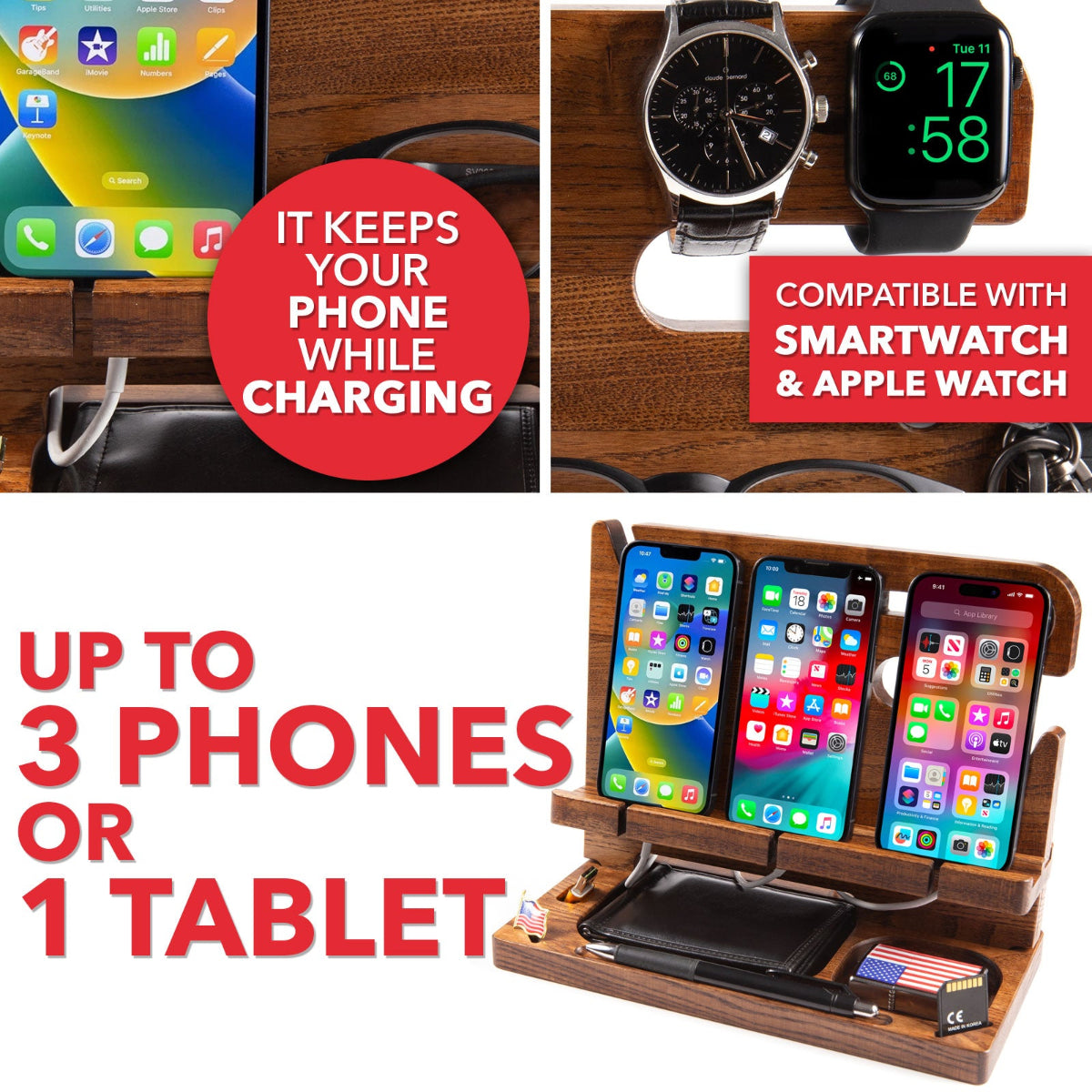 Wood personalized docking station for smartphone