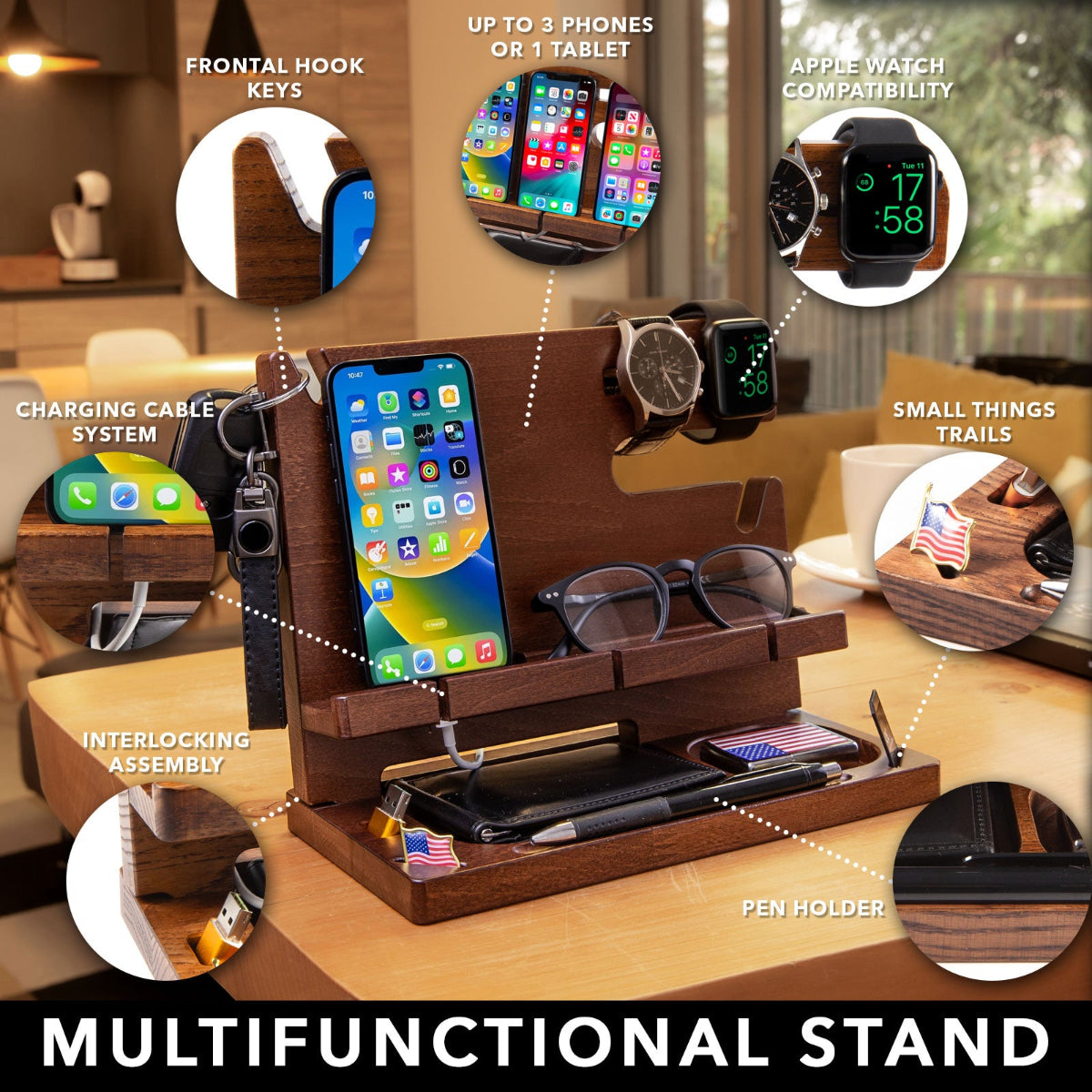 Wood personalized docking station for smartphone