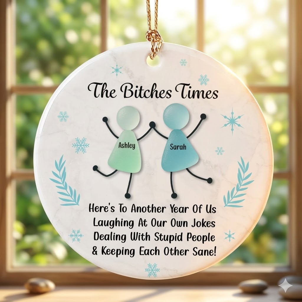 Personalized Funny Best Friends Sea Glass Ornament