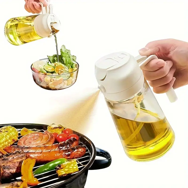 2pcs kitchen oil spray can 2 in 1 kitchen oil dispenser and sprayer olive oil dispenser bottle kitchen food grade glass oil pot used in air fryers for salad frying bbq baking details 1