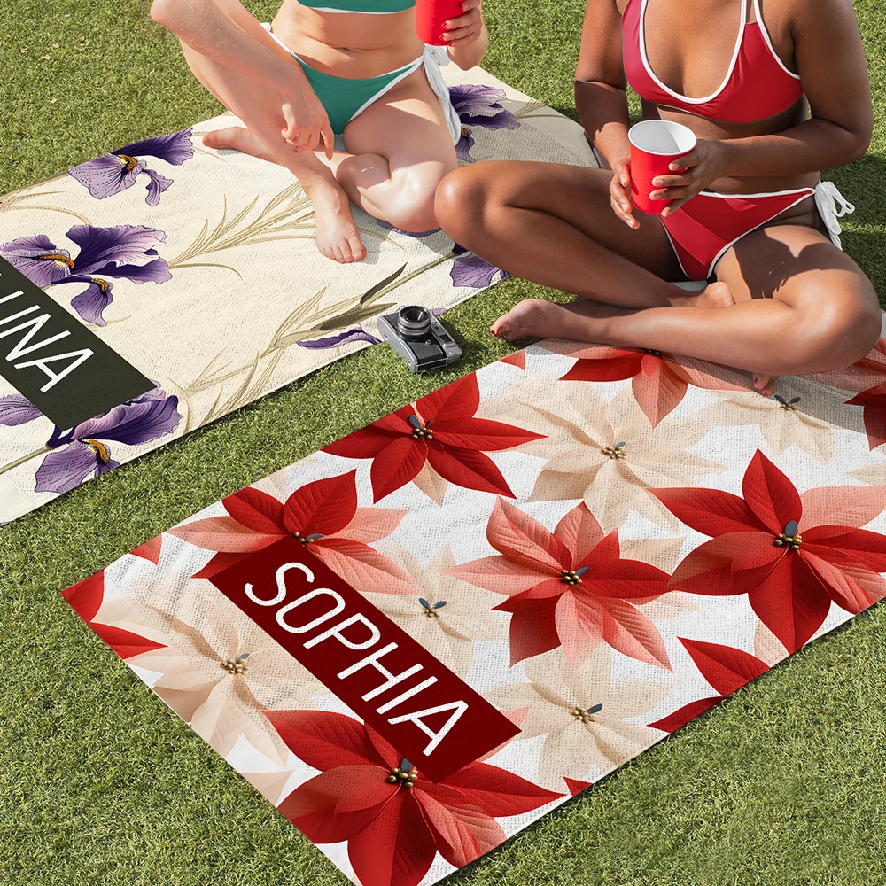 Personalized Birth Flower Quick Dry Oversized Microfiber Beach Towel with Name Summer Travel Essentials Birthday Gift for Family Friends