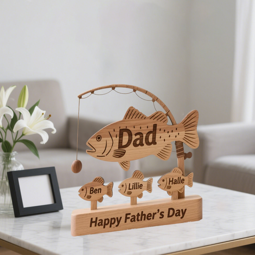 Personalized Fishing Dad Wooden Plaque