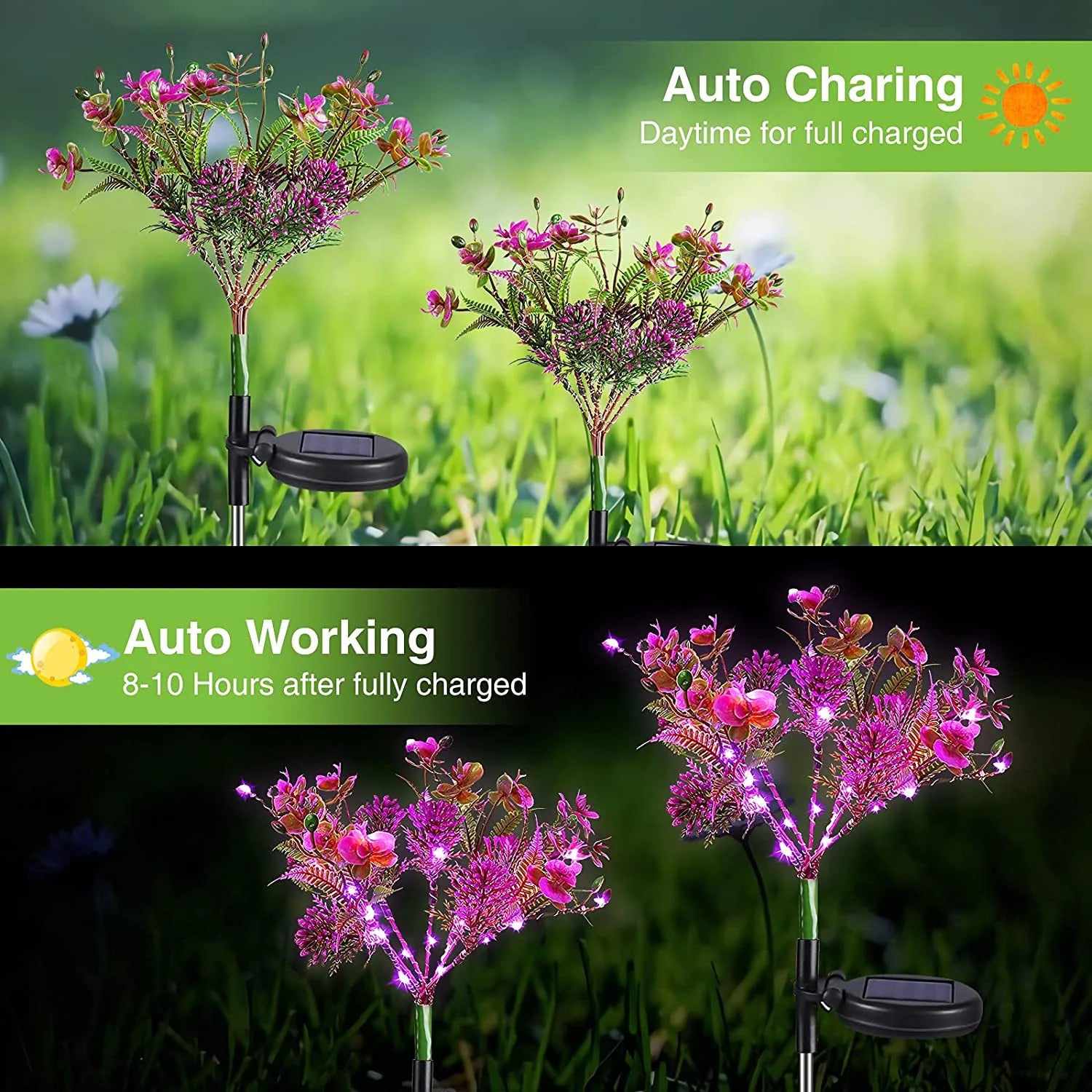 Solar Lights Outdoor Garden Decorative, 2 Pack Solar Powered Phalaenopsis Flowers Lights Design, Upgraded Garden Solar Lights Waterproof IP65 for Garden, Yard, Christmas Decor