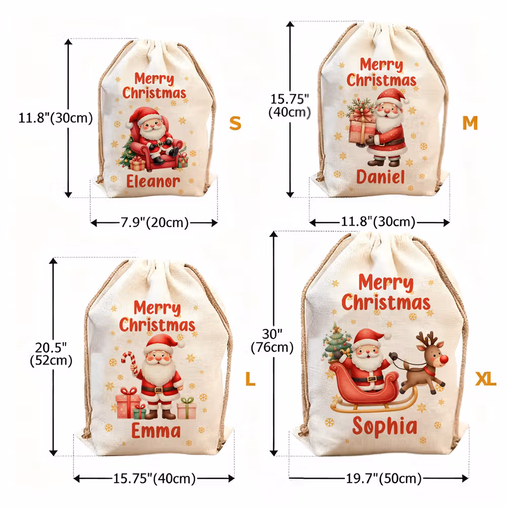 Personalized Cute Cartoon Santa Claus Snowflake Drawstring Christmas Gift Bag with Name Merry Christmas Gift for Kids Family - CALLIE