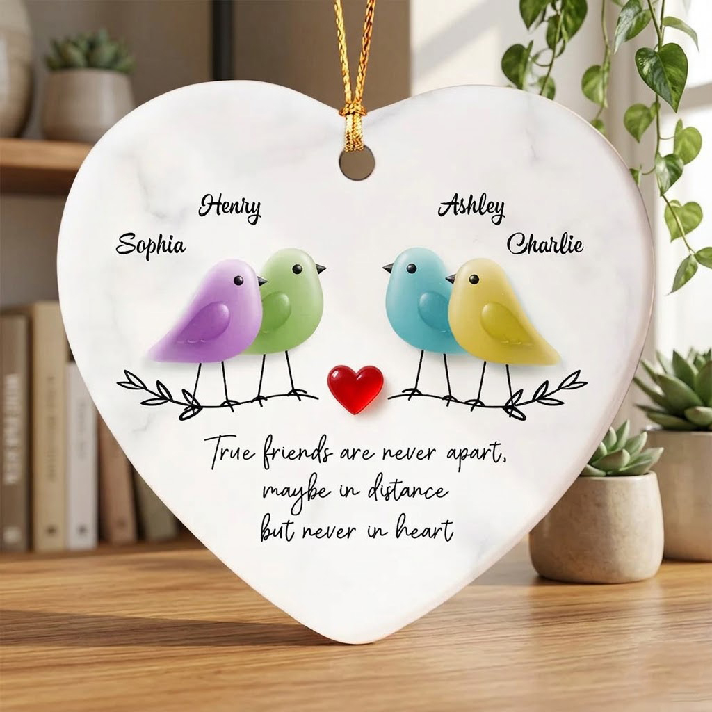Personalized Sea Glass "Birds on a Branch" Heart Keepsake - Friendship & Long-Distance Gift