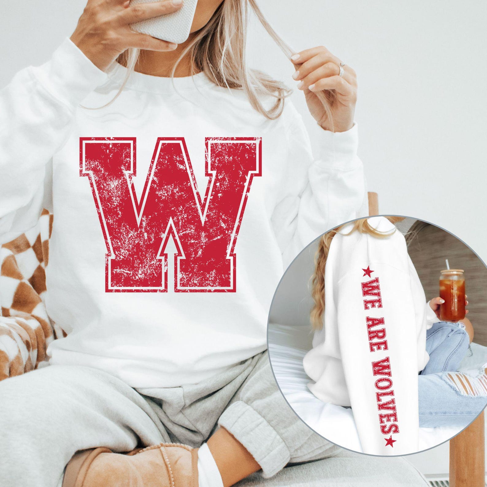 Custom Varsity Letter Sweatshirt – Distressed Big Number Sports Shirt with Sleeve Print
