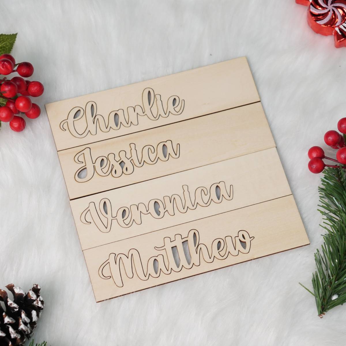 Set Of Christmas Stocking Wooden Name Tags, Gift For Family, Christmas Decoration