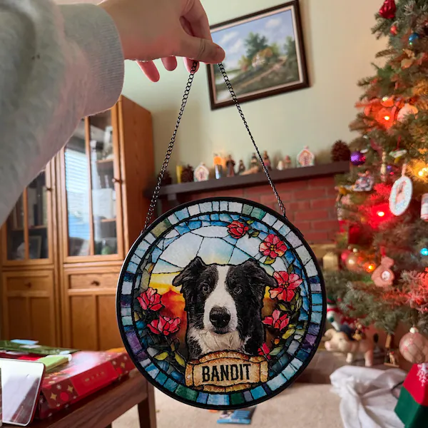 Personalized Pet Portrait Stained Glass Suncatcher, Custom Pet Memorial Stained Glass Photo Suncatcher, Dog Loss Keepsake, Pet Loss Gift
