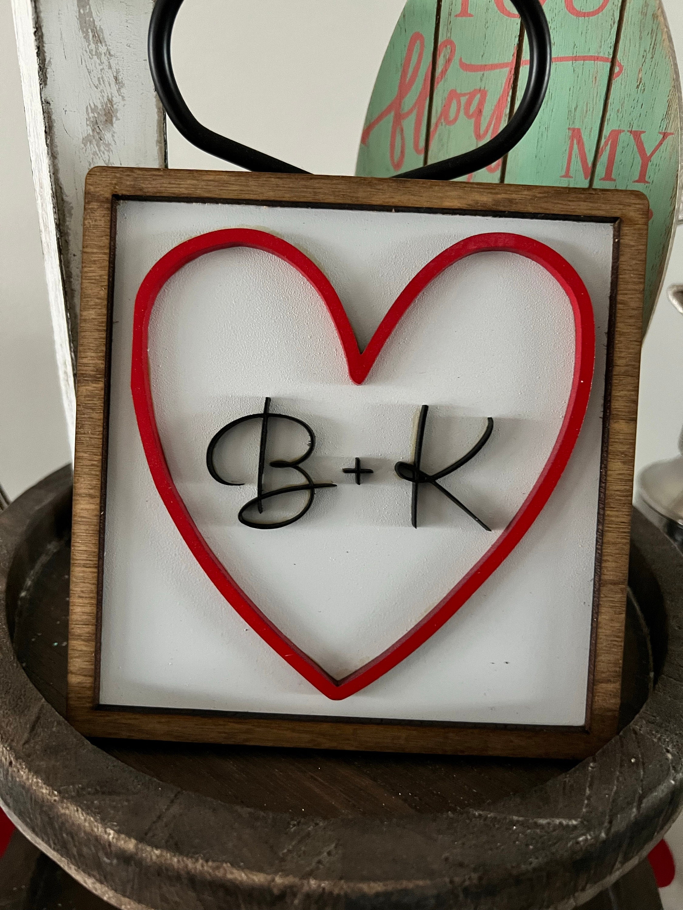 Personalized Initials Heart Sign - Valentines Heart with initials - Tiered Tray Valentines Signs or Shelf Signs - Personalized Valentines