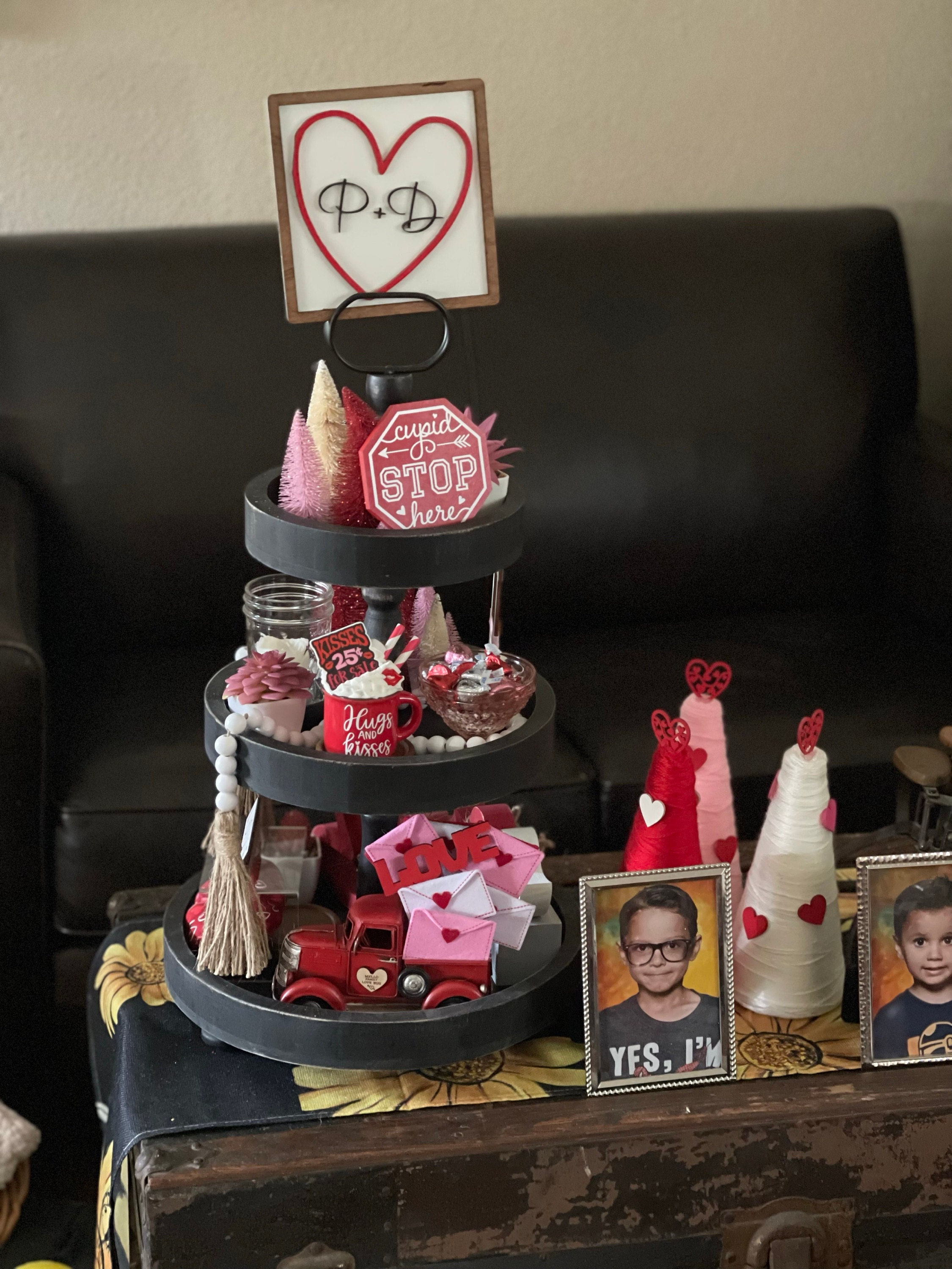 Personalized Initials Heart Sign - Valentines Heart with initials - Tiered Tray Valentines Signs or Shelf Signs - Personalized Valentines