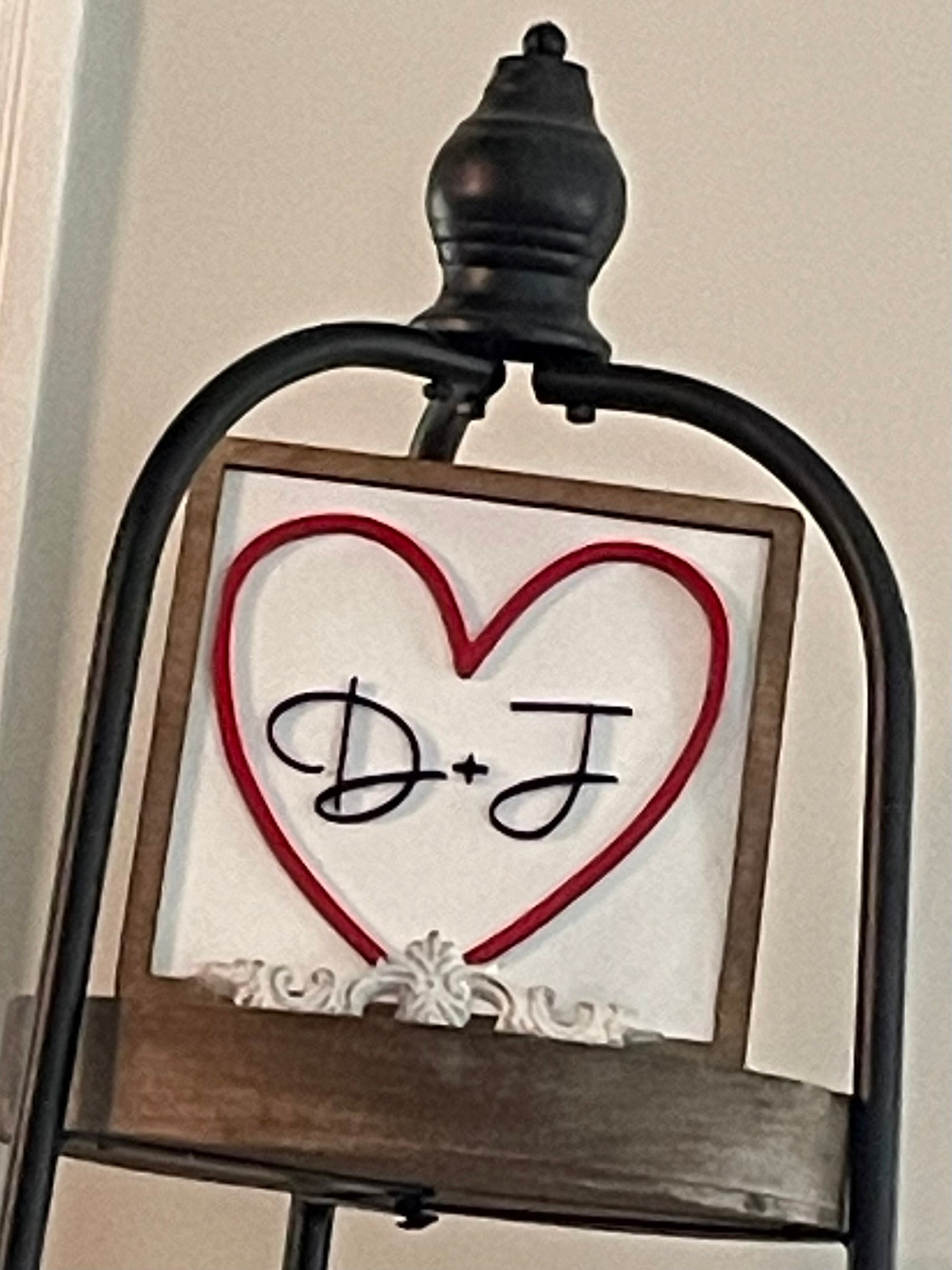 Personalized Initials Heart Sign - Valentines Heart with initials - Tiered Tray Valentines Signs or Shelf Signs - Personalized Valentines