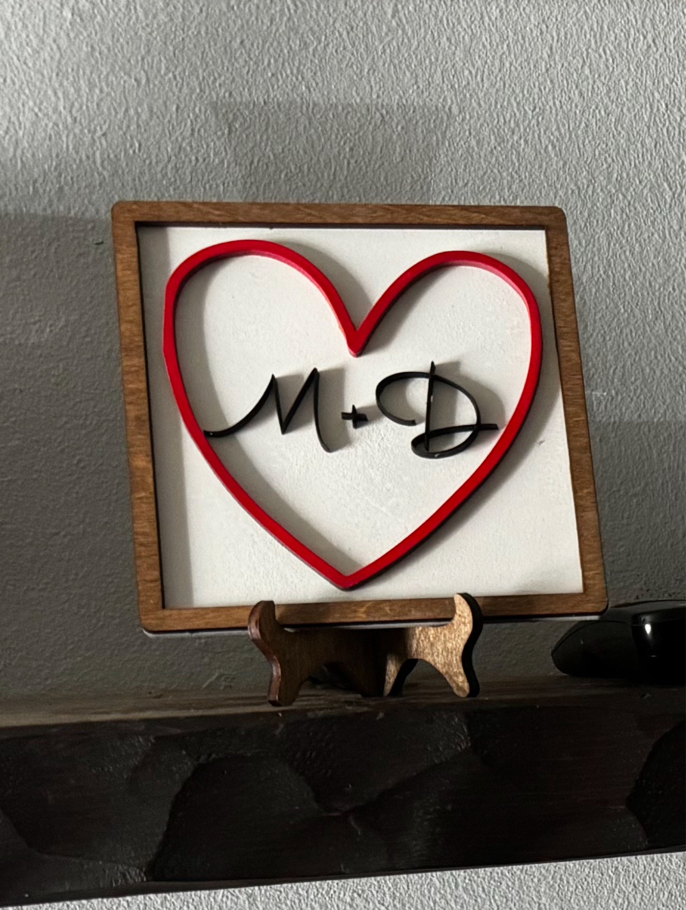 Personalized Initials Heart Sign - Valentines Heart with initials - Tiered Tray Valentines Signs or Shelf Signs - Personalized Valentines