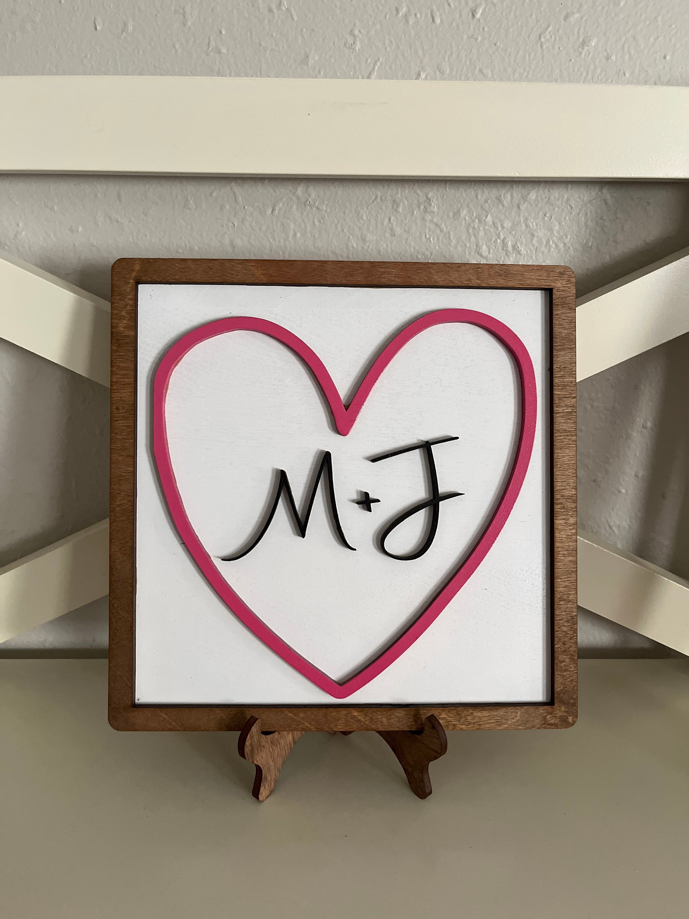 Personalized Initials Heart Sign - Valentines Heart with initials - Tiered Tray Valentines Signs or Shelf Signs - Personalized Valentines