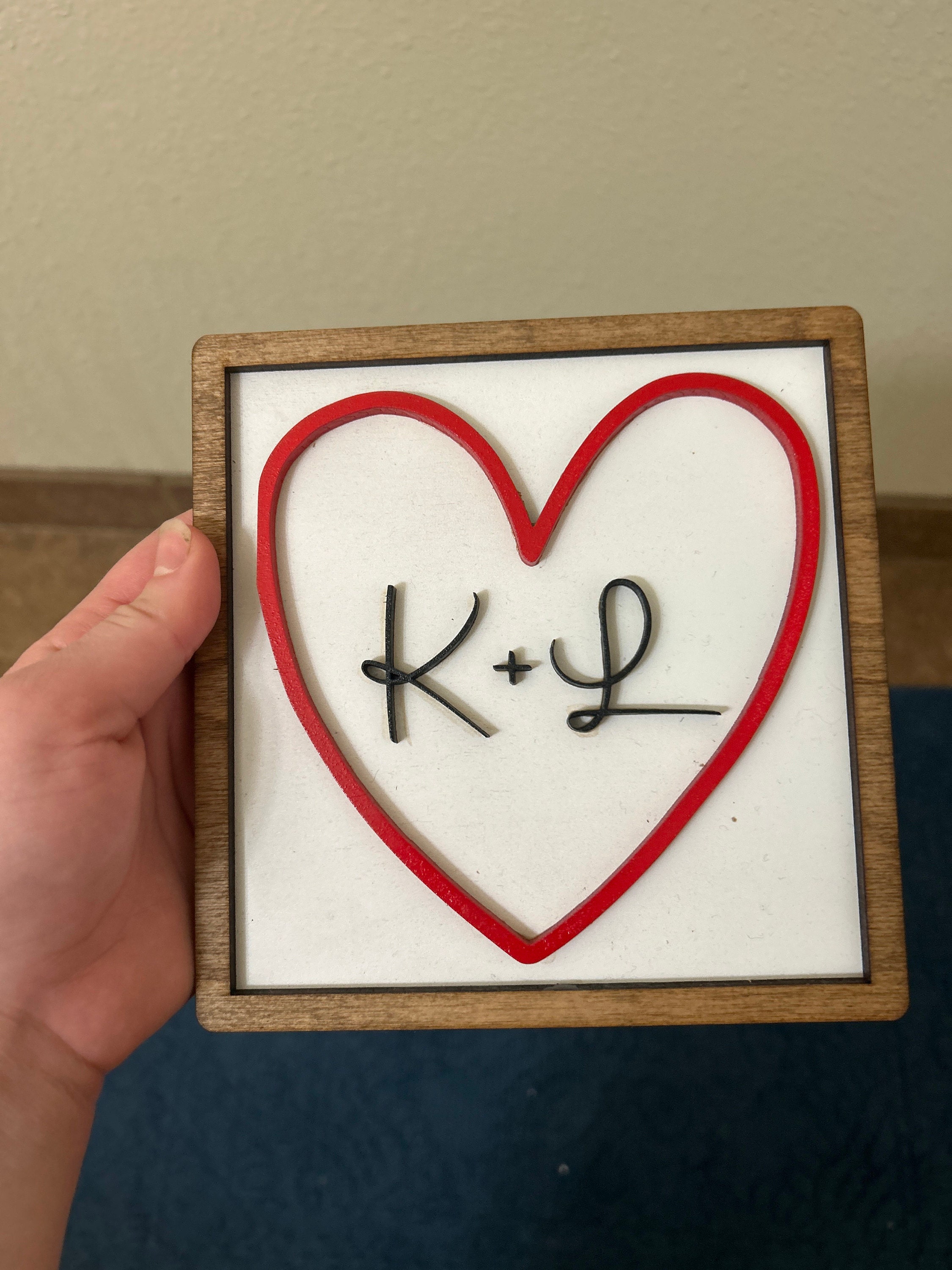 Personalized Initials Heart Sign - Valentines Heart with initials - Tiered Tray Valentines Signs or Shelf Signs - Personalized Valentines