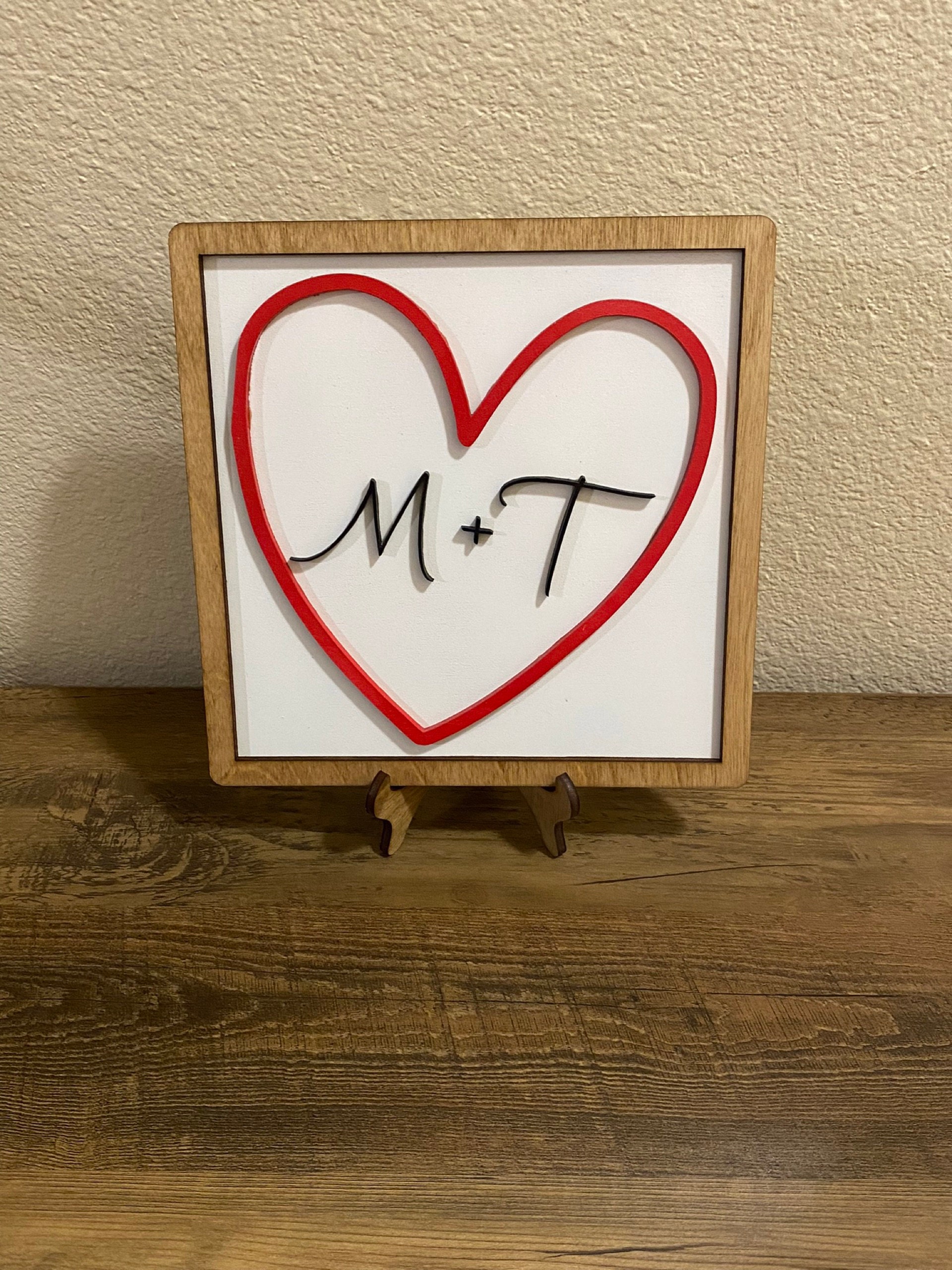 Personalized Initials Heart Sign - Valentines Heart with initials - Tiered Tray Valentines Signs or Shelf Signs - Personalized Valentines