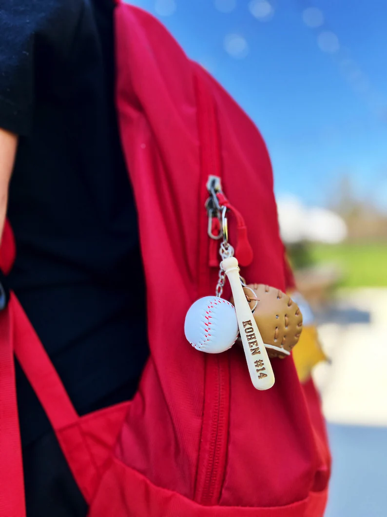 Baseball Key Chain | Mini Baseball Set Bag Tag | Custom for Baseball Game | Gift for Baseball Team | Gift for Athlete | Backpack Keychain