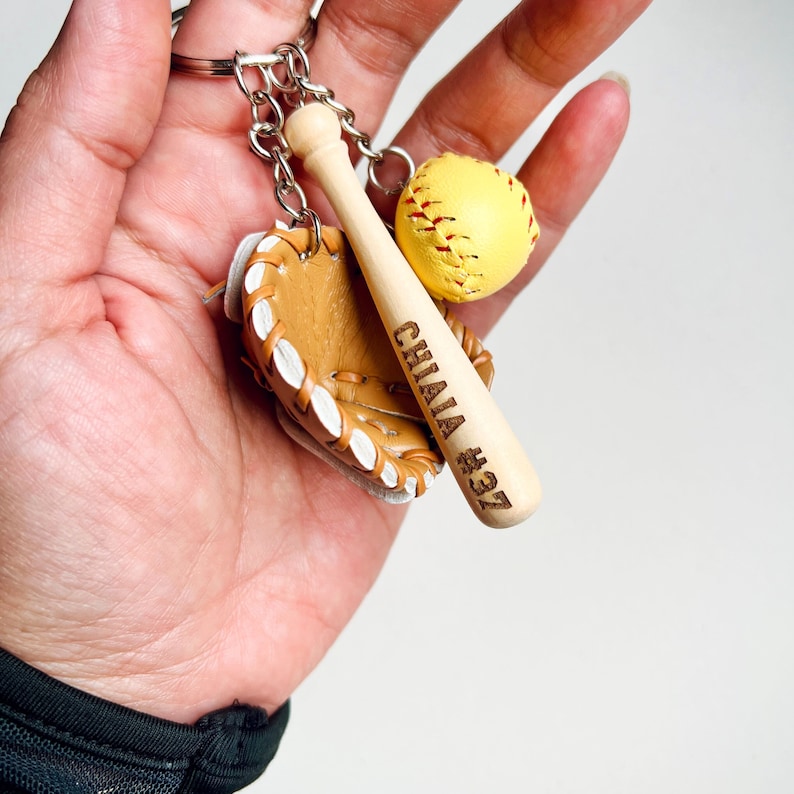 Baseball Key Chain | Mini Baseball Set Bag Tag | Custom for Baseball Game | Gift for Baseball Team | Gift for Athlete | Backpack Keychain