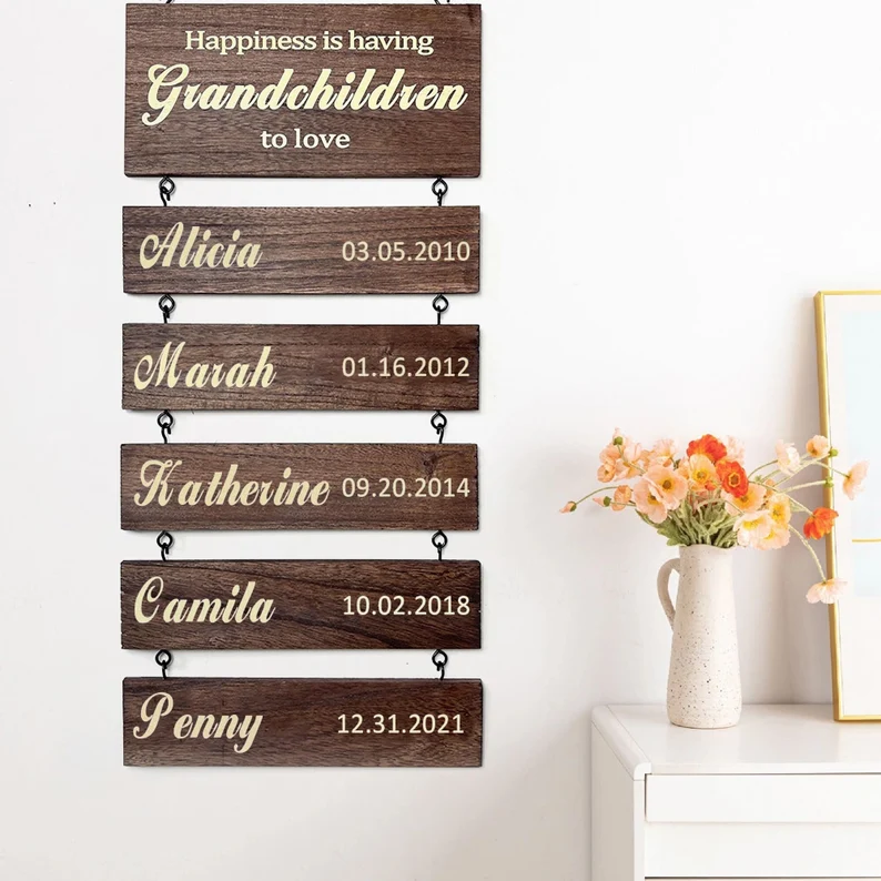 Personalized Grandkids Hanging Sign (Engraved) Family Keepsake