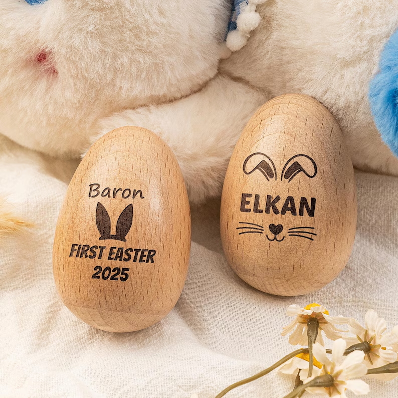 Personalized Musical Wooden Easter Egg Shakers, Engraved Egg Shaker Kids, Kids Musical Instrument, Easter Gifts, Baby First Easter