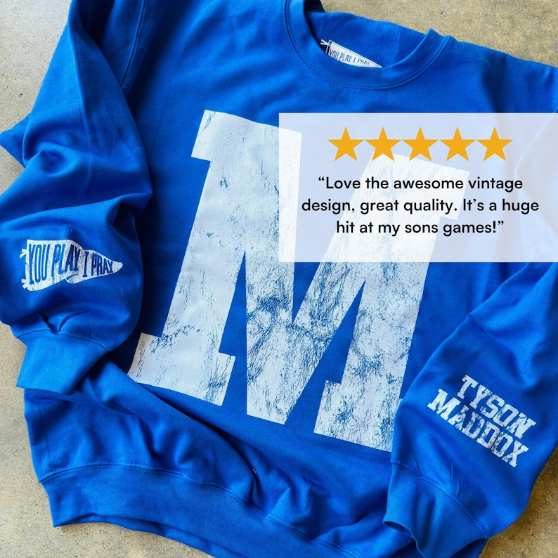 Custom Varsity Number or Letter Sweatshirt, Distressed Block Prin Personalized Crewneck, Team Birthday or City Sweater, Vintage Team Sweater