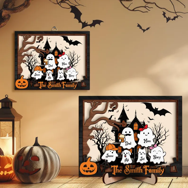  Personalized Custom Halloween Ghost Family, Our Boo Crew, Halloween Family Sign, Cute Halloween Decor