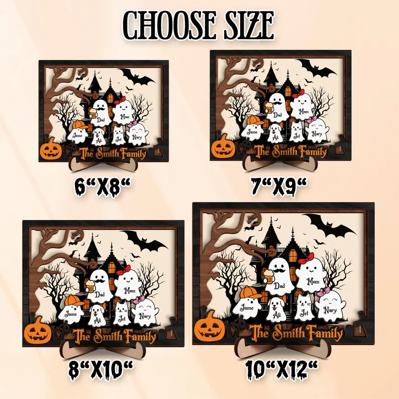  Personalized Custom Halloween Ghost Family, Our Boo Crew, Halloween Family Sign, Cute Halloween Decor