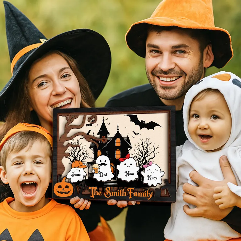  Personalized Custom Halloween Ghost Family, Our Boo Crew, Halloween Family Sign, Cute Halloween Decor