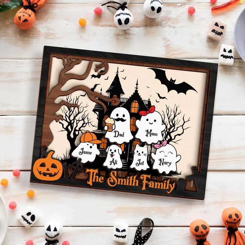  Personalized Custom Halloween Ghost Family, Our Boo Crew, Halloween Family Sign, Cute Halloween Decor