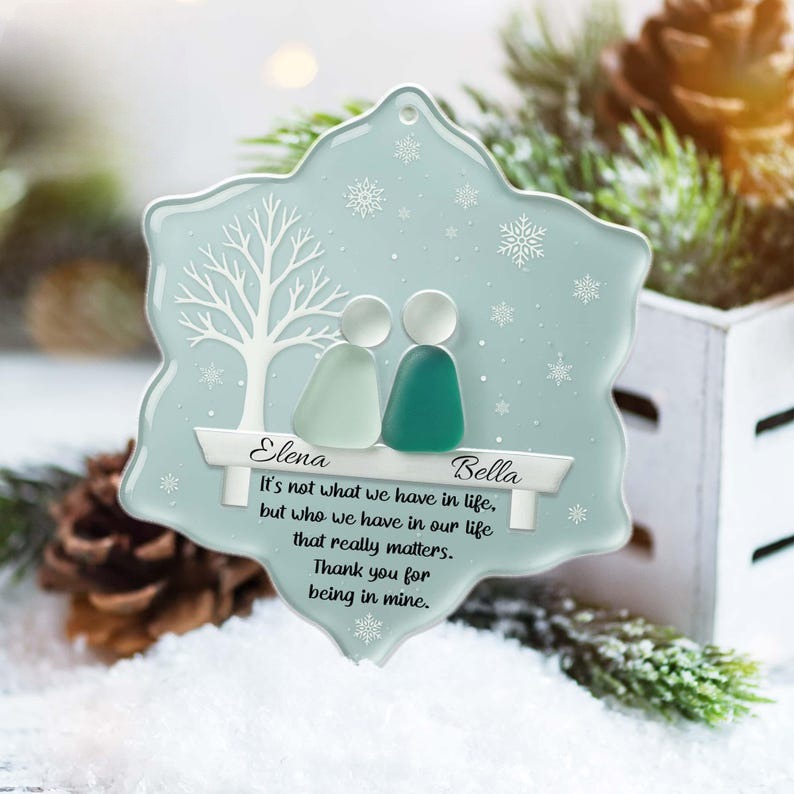 Personalized Funny Best Friends Sea Glass Ornament