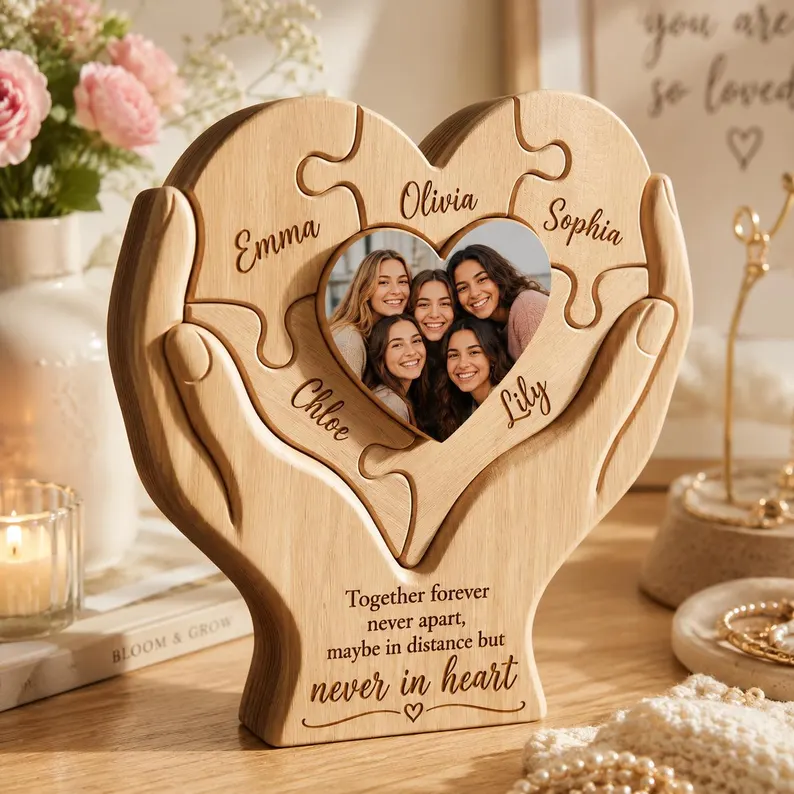 Personalized Sisters & Besties Wooden Heart Puzzle Photo Keepsake