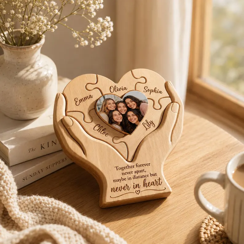 Personalized Sisters & Besties Wooden Heart Puzzle Photo Keepsake