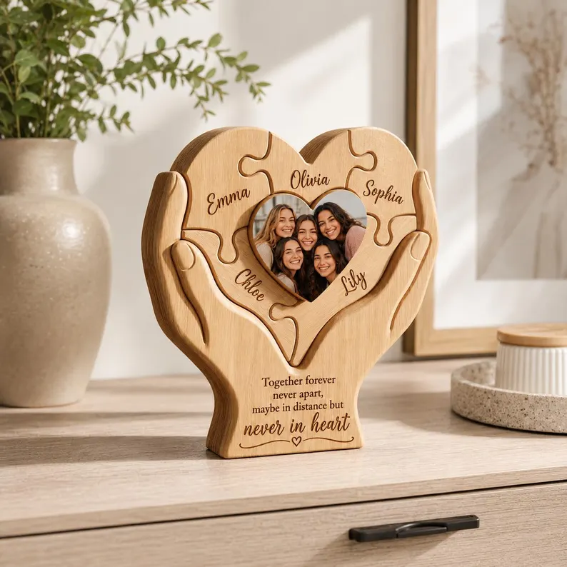 Personalized Sisters & Besties Wooden Heart Puzzle Photo Keepsake
