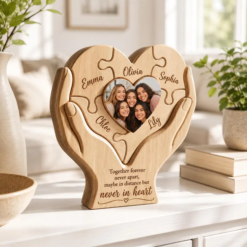 Personalized Sisters & Besties Wooden Heart Puzzle Photo Keepsake